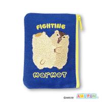 【けんか】マーモットのもっとっと　もこもこ刺繍ポーチ