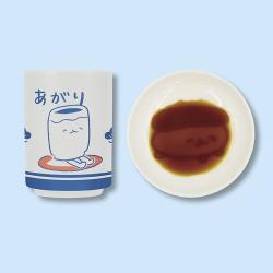 【あがり】おしゅしだよ　湯のみ＆醤油皿セット【当社限定】