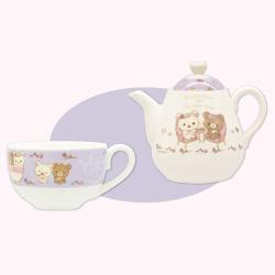 【パープル】リラックマ　コリコグのフラワーティータイム ティーポット＆カップセット