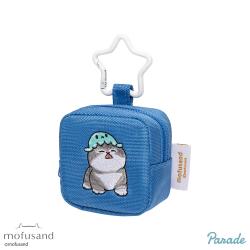 【ブルー】mofusand　カラビナつき刺繍スクエアミニポーチ