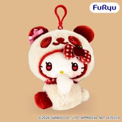 【レッド】パンダ ハローキティ　くりっぴぃ ぬいぐるみ〜もこもこチェック〜